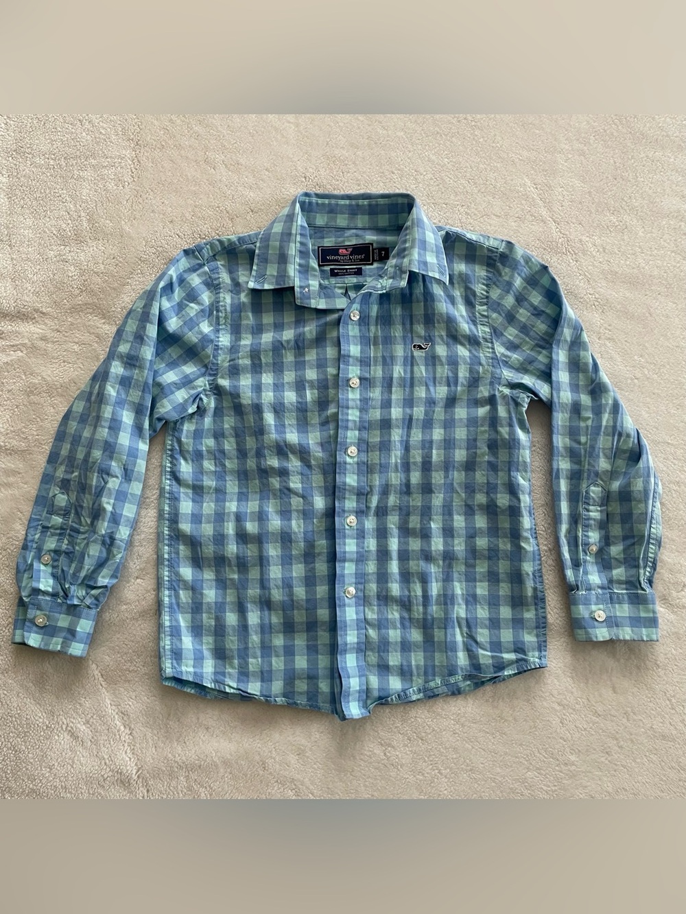 Vineyard Vines Boys Blue Plaid Button Down Cotton Shirt size 7